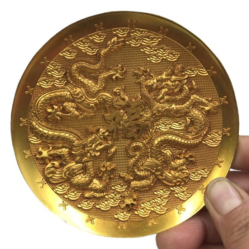 古玩杂项仿古铜双龙盘子碟子福字盘杯垫隔热垫家居摆件工艺品,家居饰品,装饰摆件,淘宝优惠券,粉丝福利购,淘宝优惠卷