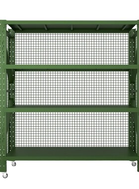 仓储带轮带背网侧网移动货架三层后勤物资存放架盾牌架军绿色货架