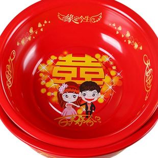 不锈钢盆子 喜盆女方陪嫁结婚脸盆娘家婚庆用品嫁妆洗脸红盆套装
