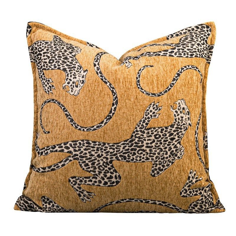 法式轻奢高级感抱枕套橘黄色豹子靠枕沙发客厅高端样板间软装靠垫