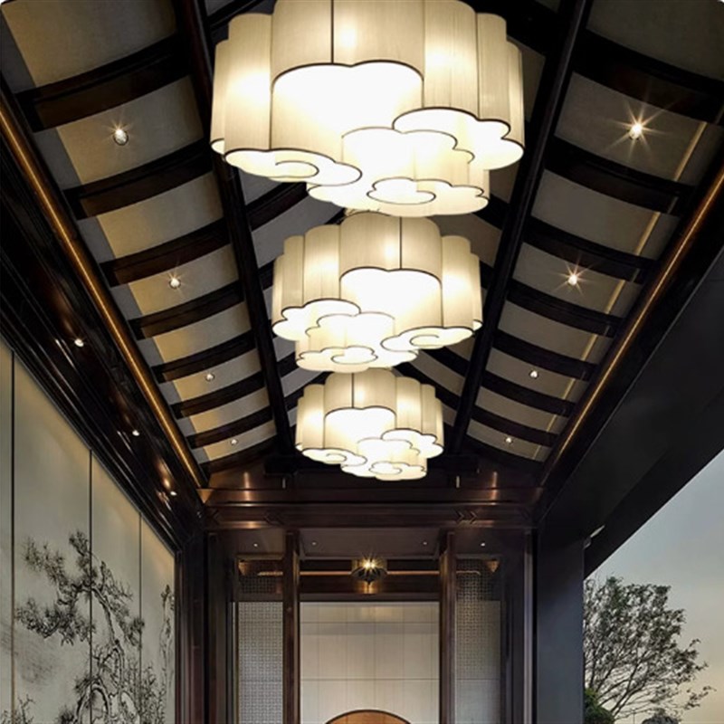 酒店大堂吊灯创意简约祥云会场展厅宴会厅别墅布艺售楼部灯具制定