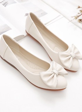 单鞋女平底鞋2024o年新款女鞋春秋百搭浅口豆豆鞋软皮软底妈妈鞋