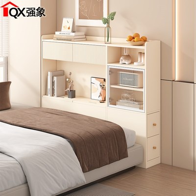 奶油风床尾夹缝柜卧室床边置物柜床头25cm窄柜收纳储物柜.定制F91