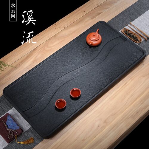 乌金石茶盘天然大号小号整块石材A高档茶台排水黑金石家用简约茶