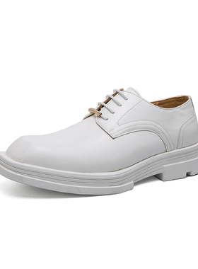 白色方头皮鞋男20m23新款潮流个性厚底内增高德比鞋商务正装小白