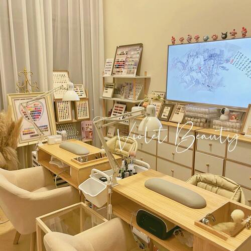 甄选实木美甲桌网红日式美甲店桌子小型一人带抽屉美甲桌椅套装美