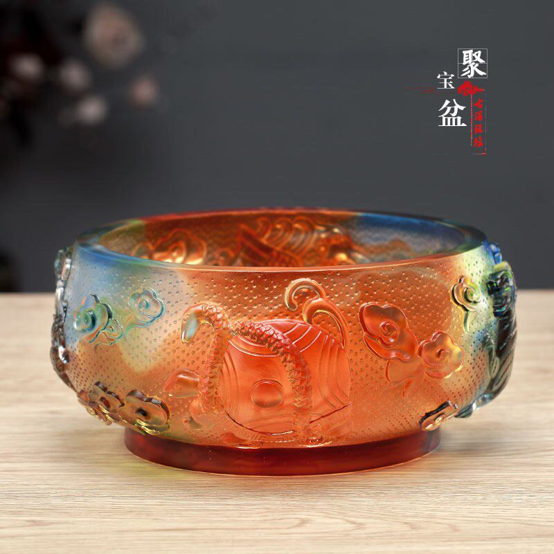 四灵神兽琉璃聚宝盆朱雀玄武青龙白虎摆件M客厅桌面办公招财摆放