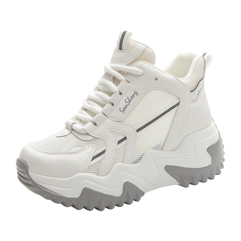 夏天透气老爹鞋g女内增高小白鞋8cm增高女鞋网面厚底休闲运动网鞋