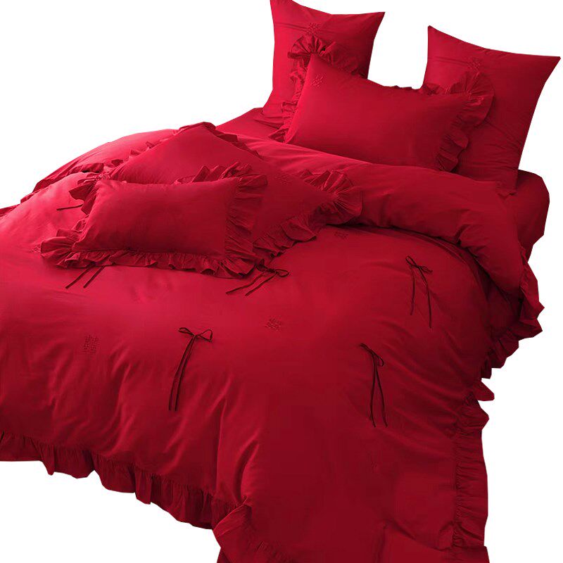 法式浪漫结婚四件套婚庆刺绣被套大红色J床单喜被罩高级感床上用,床上用品,婚庆床品套件,淘宝优惠券,粉丝福利购,淘宝优惠卷