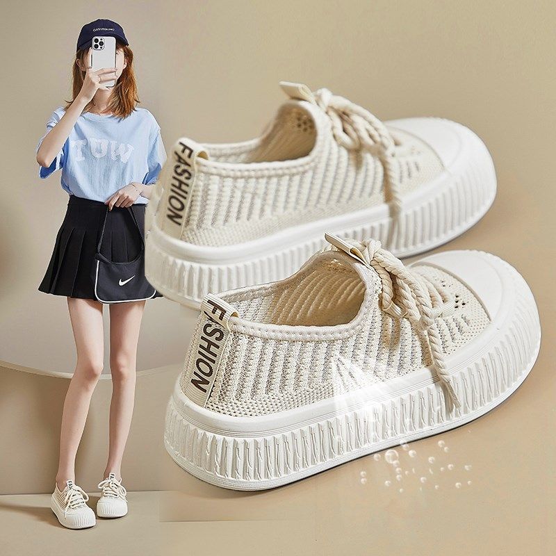 帆布鞋女2025新款夏季厚底百搭网面D透气网鞋薄款休闲小白板鞋34,女鞋,网面鞋,淘宝优惠券,粉丝福利购,淘宝优惠卷