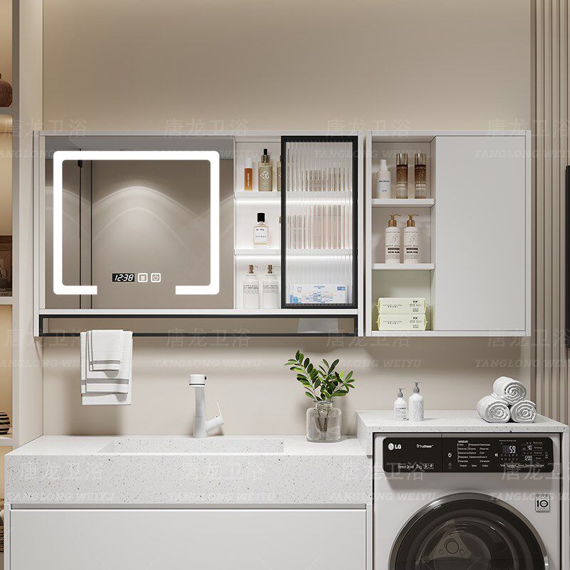 智能浴室大尺寸单独镜柜上部分带灯除F雾卫生间挂墙式洗手间储物