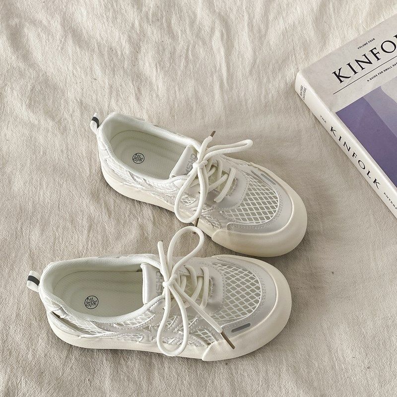 喜叔粗网透气小白鞋女款2025新款夏季薄款网鞋小众U休闲板鞋德训,女鞋,网面鞋,淘宝优惠券,粉丝福利购,淘宝优惠卷