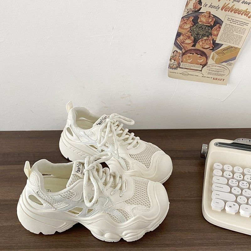 喜叔夏季镂空透气小白p鞋女2025新款厚底休闲运动网鞋丑萌大头板,女鞋,网面鞋,淘宝优惠券,粉丝福利购,淘宝优惠卷
