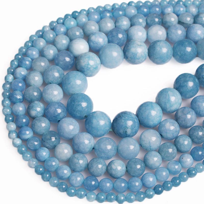 天然蓝玉髓海蓝宝散珠圆珠diy串珠手链材料手工编织水晶饰品配件