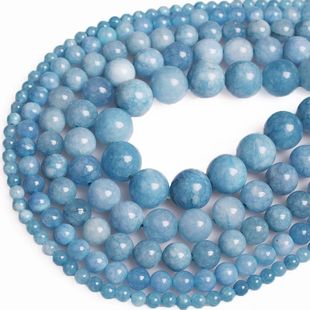 天然蓝玉髓海蓝宝散珠圆珠diy串珠手链材料手工编织水晶饰品配件