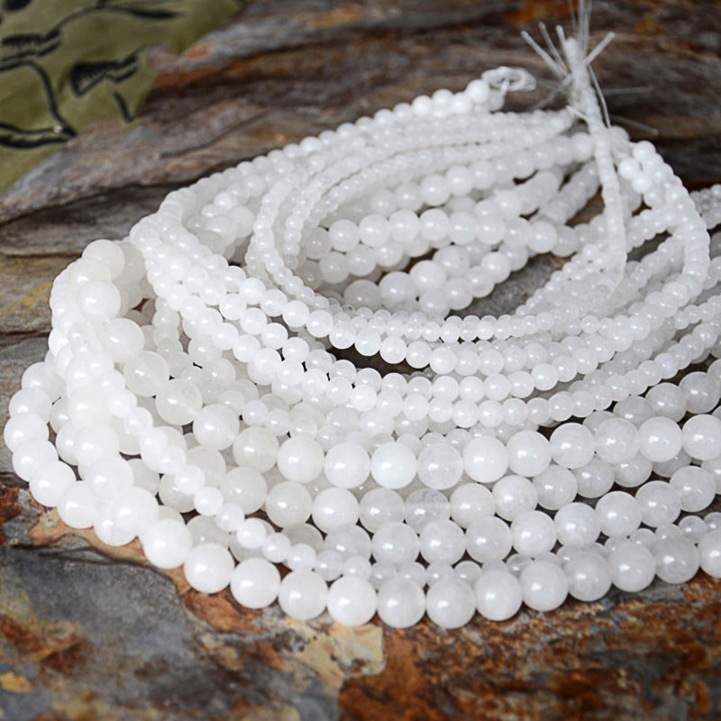 天然白色玉髓散珠子圆珠子diy串珠手链材料手工编织水晶饰品配件