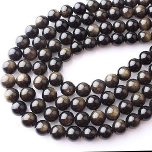 7A纯天然金色黑曜石散珠子金曜石圆珠半成品diy手工编织手串材料
