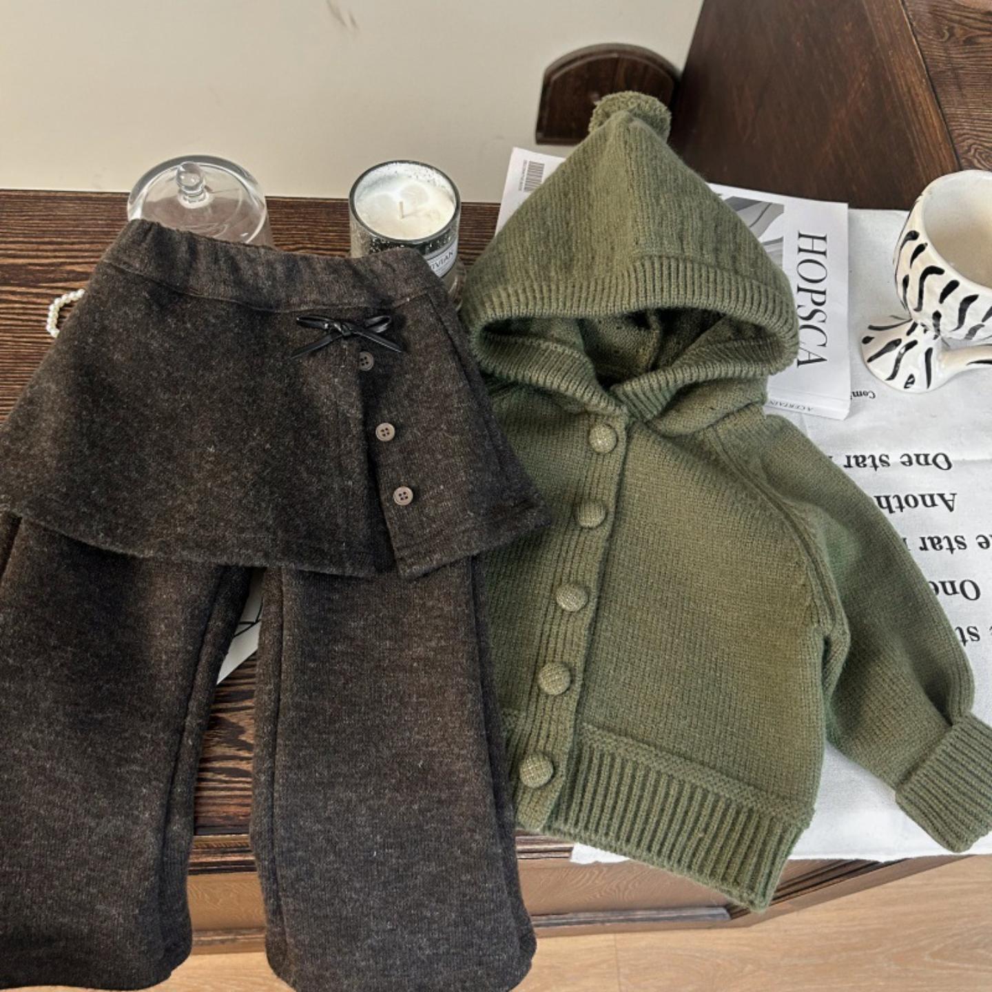 韩版女童加绒针织两件套
