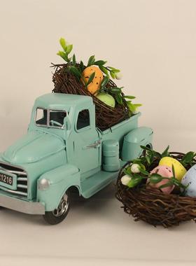 斑点泡沫蛋复活节 蓝色小卡车节日装饰品 复活节鸟巢彩蛋卡车