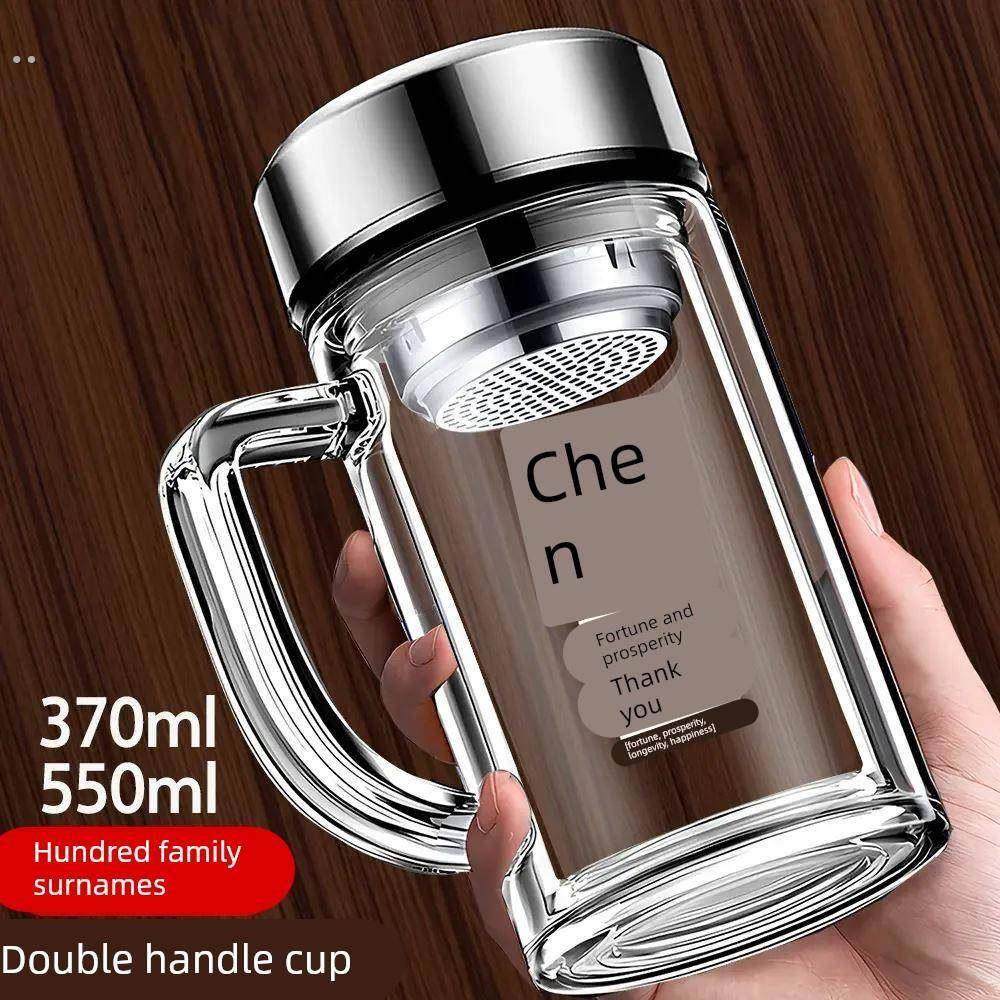 茶杯双层把手玻璃杯泡茶水杯男士商务办公室加厚带手柄定制百家姓,餐饮具,玻璃杯,淘宝优惠券,粉丝福利购,淘宝优惠卷