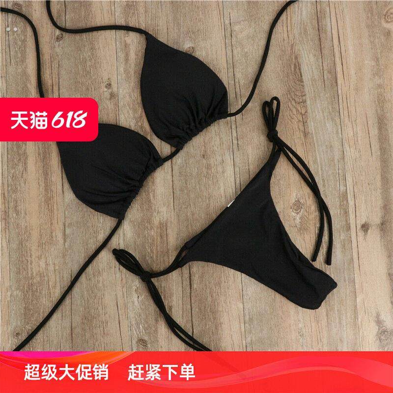 欧美挂脖系带可调节比基尼性感泳衣女士分体带绑带内衣三点式套装