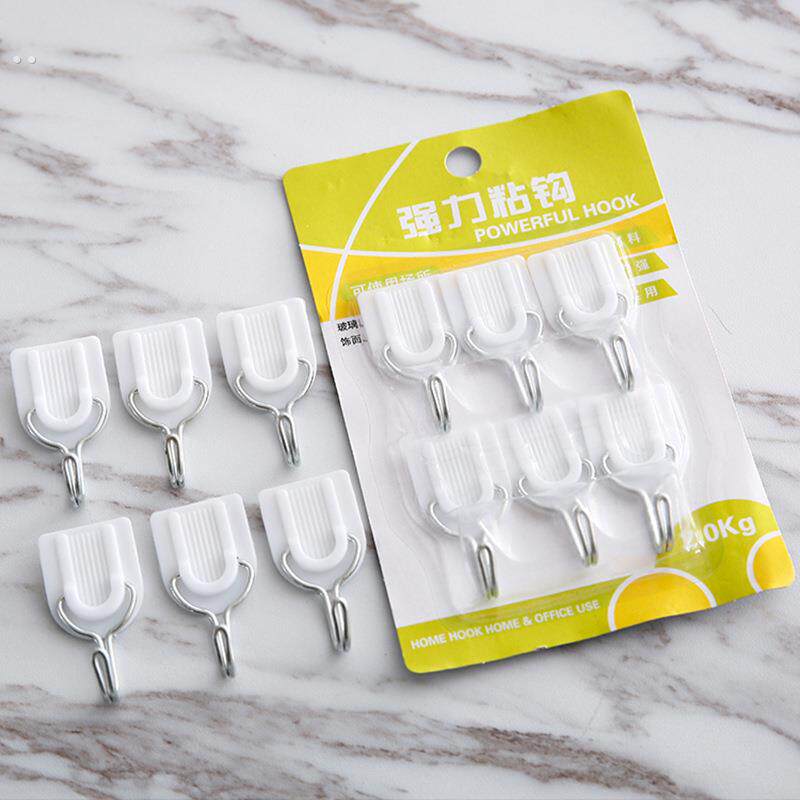 无痕粘钩 墙壁塑料挂勾 白色挂钩 厨房浴室门后瓷砖小挂钩 6个装