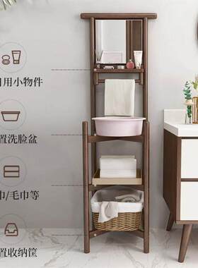 化妆室实木洗脸盆架置物架浴室仿古脸盆架落地面盆架老人家用架