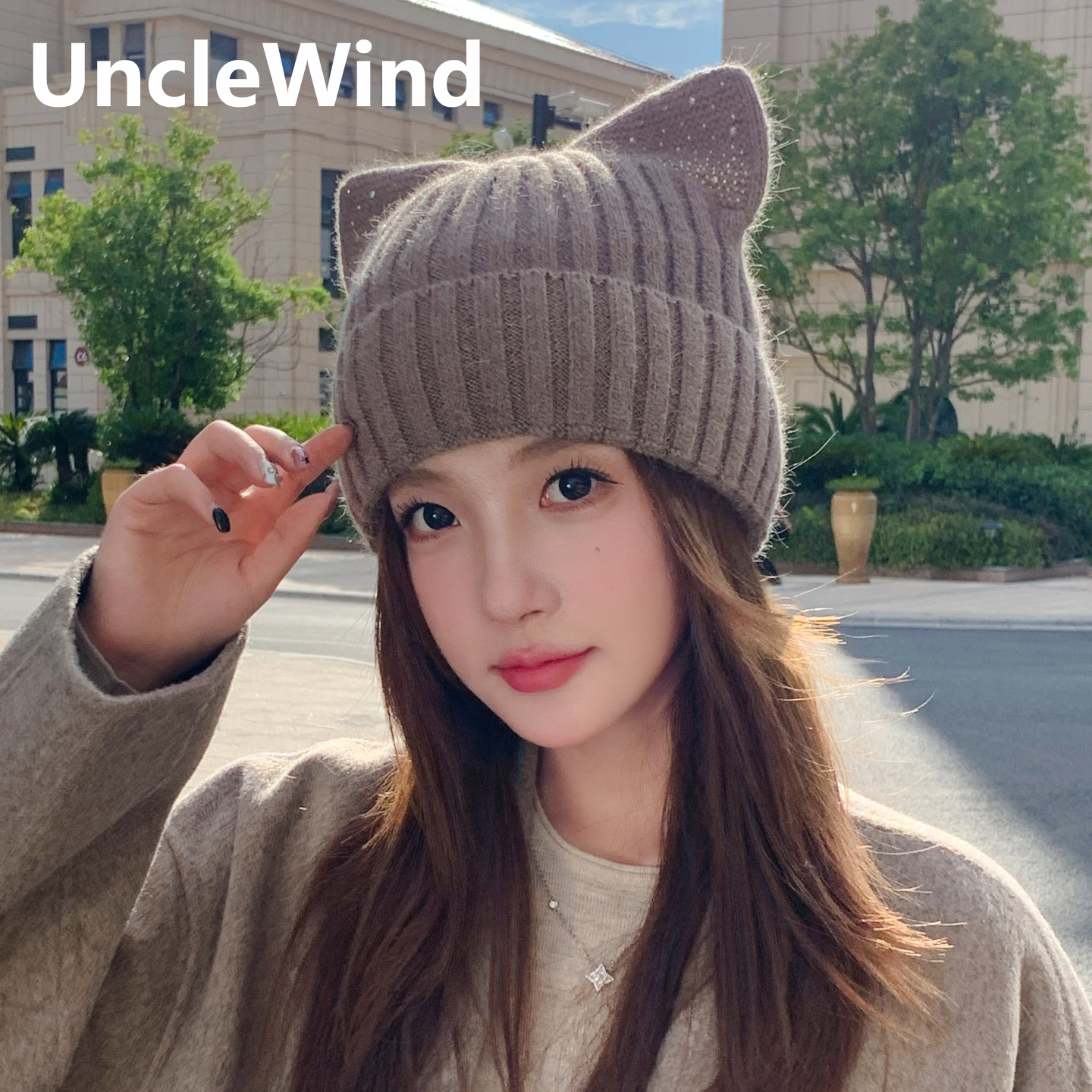 猫耳朵毛线帽子女秋冬季新款保暖可爱针织帽韩版休闲百搭软妹冷帽