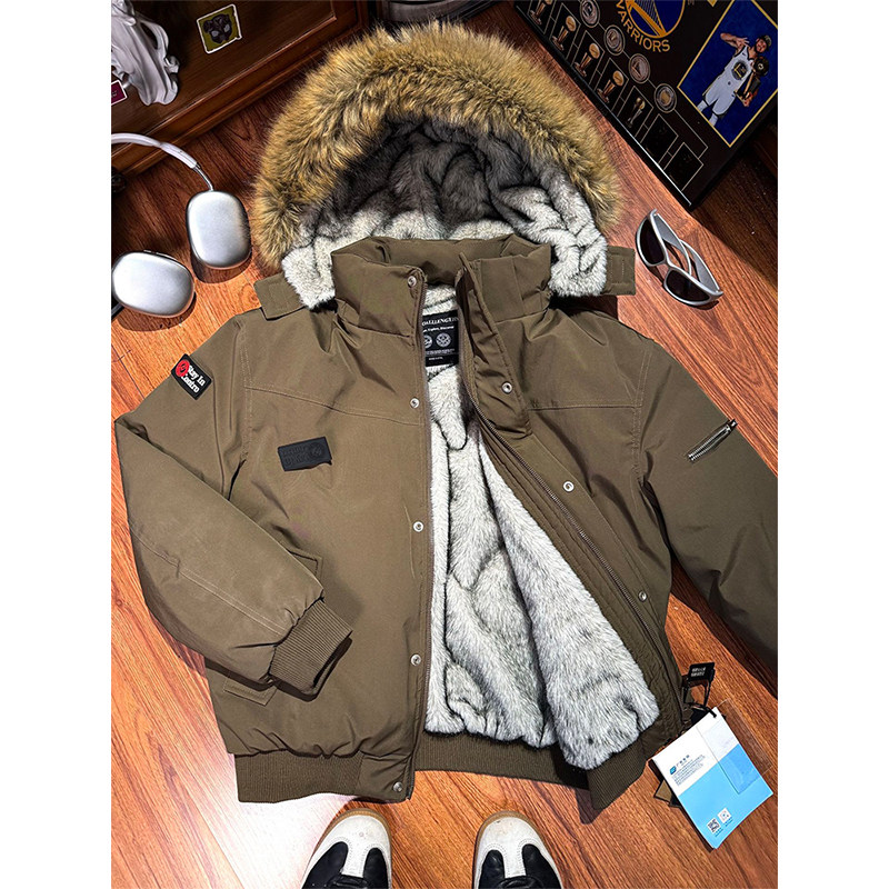 GTAL美式狼王座山雕羽绒服男款冬季大毛领可拆卸仿水貂毛加绒外套