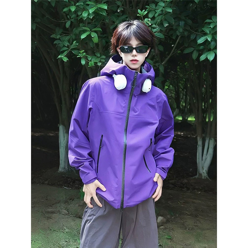 紫色三防水硬壳冲锋衣男秋季