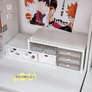 电脑显示器置物架收纳 桌面电脑增高架可伸m缩学生宿舍三连桌台式