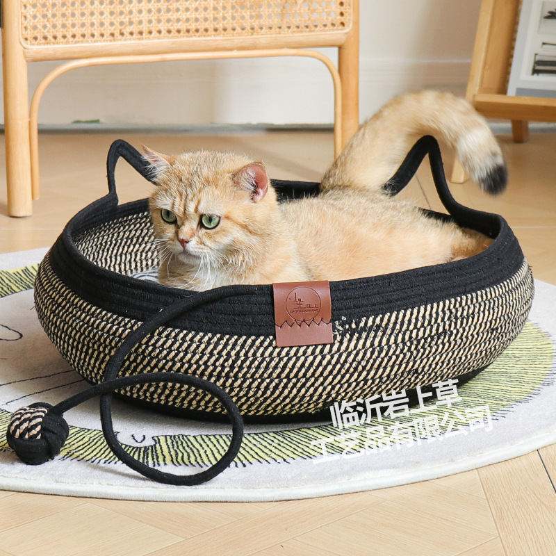 藤编猫窝猫抓板自嗨球一体四季通用手工编织睡觉窝可水洗猫咪用品
