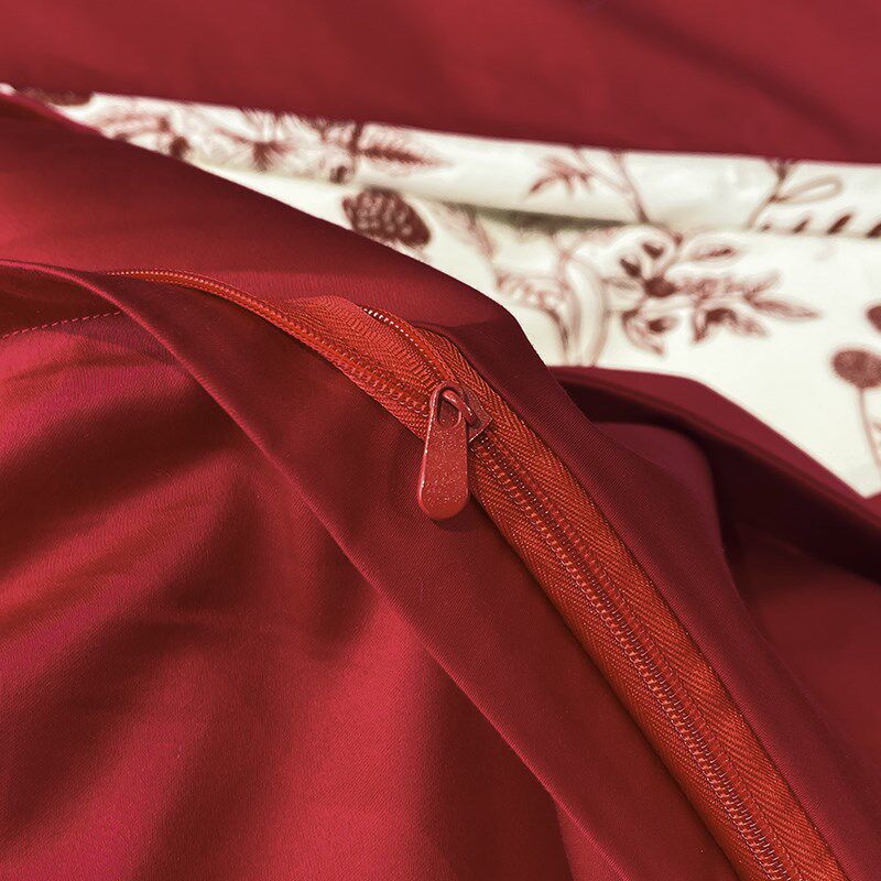 2025新款婚庆大红色1r00支长绒棉四件套全棉印花结婚床上用品4,床上用品,婚庆床品套件,淘宝优惠券,粉丝福利购,淘宝优惠卷