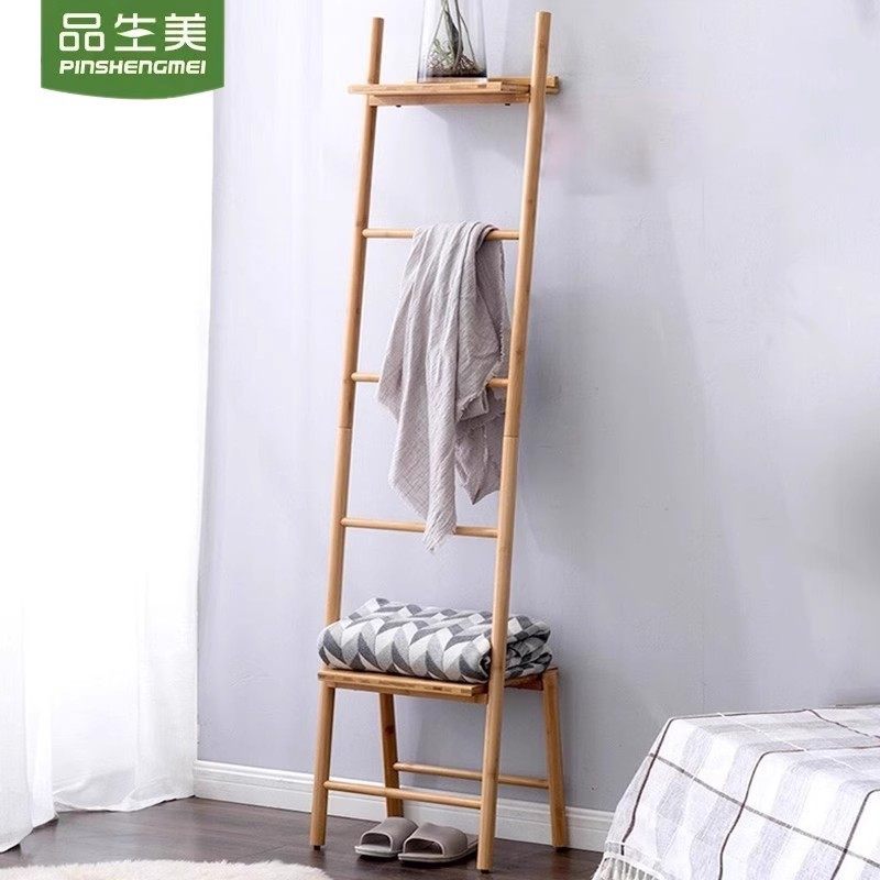 隔板置物架实木客厅置物架床边多功能梯I形靠墙架落地收纳多层架