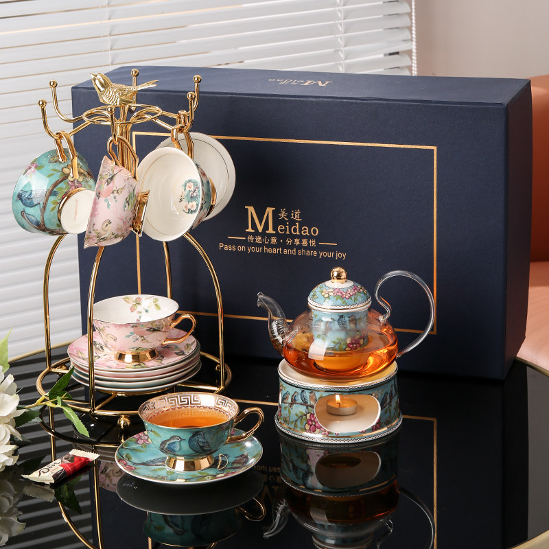 美道花茶具花茶壶玻璃蜡烛加热煮茶英式下午茶养生茶具礼盒套装