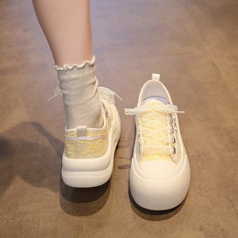 厚底帆布小白鞋女2025夏季w新款百搭增高透气蕾丝网面休闲运动板,女鞋,时尚休闲鞋,淘宝优惠券,粉丝福利购,淘宝优惠卷