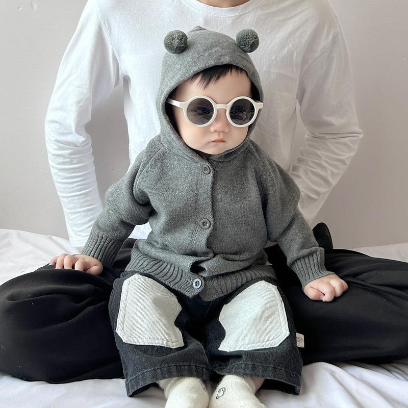 韩版男童洋气针织开衫春秋季超萌婴儿衣服女宝宝时尚连帽毛衣外套