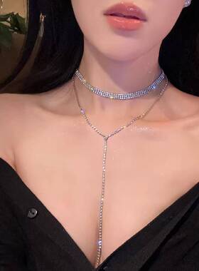 共赴晚宴~满钻超闪流苏项链女轻奢小众设计感胸链高级锁骨链颈链