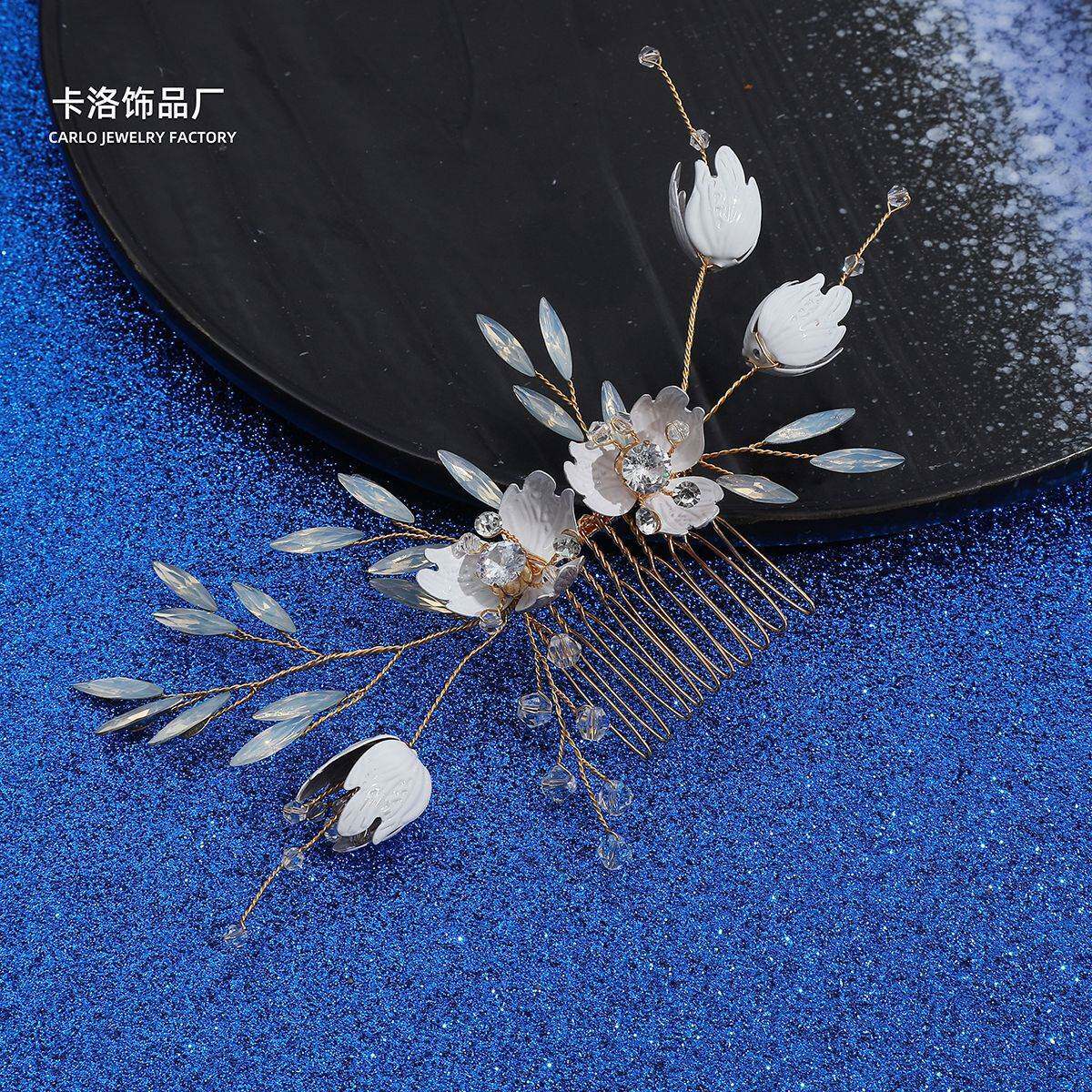 手工编织陶瓷花插梳古风汉服发饰女婚礼秀禾发型配饰新娘头饰