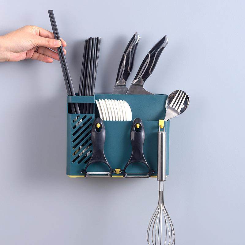 筷子笼置物架家用收纳盒壁挂式免打孔厨房刀架放插刀筷勺一体马小
