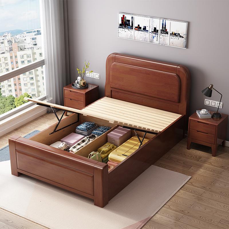 实木单人床1米2家用1.2小户型1.35m高箱储物床一米二三五宽儿童床
