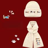 2025新款 可爱腊肠狗刺绣合集针织围巾女秋冬季 学生保暖百搭针织帽