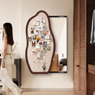 中古风玄关隐藏式全身镜diy毛毡板照片墙卧室推拉装Y饰隐身镜子画