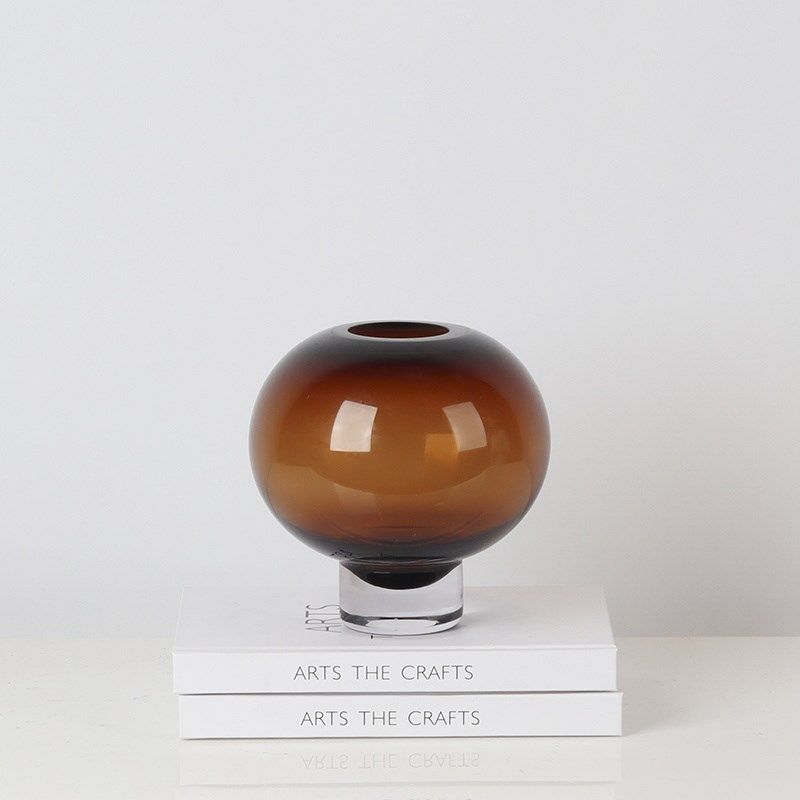 茶色圆形玻璃花瓶l花艺摆件简约现代客厅花束插花器样板房间装饰,家居饰品,花瓶,淘宝优惠券,粉丝福利购,淘宝优惠卷