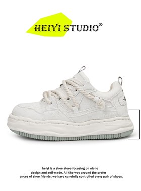 白色厚底帆布鞋男女情侣款休闲面包鞋小众7Lcm隐形内增高溶解板鞋
