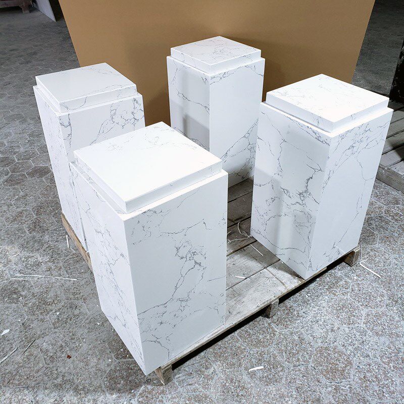 现代简约大理e石雕塑台客厅落地装饰鱼肚白双层摆台工艺品摆件底