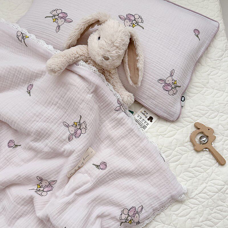 ins紫色兔紫A类婴儿r双层纱布夏凉被纯棉可机洗儿童幼儿园空调被