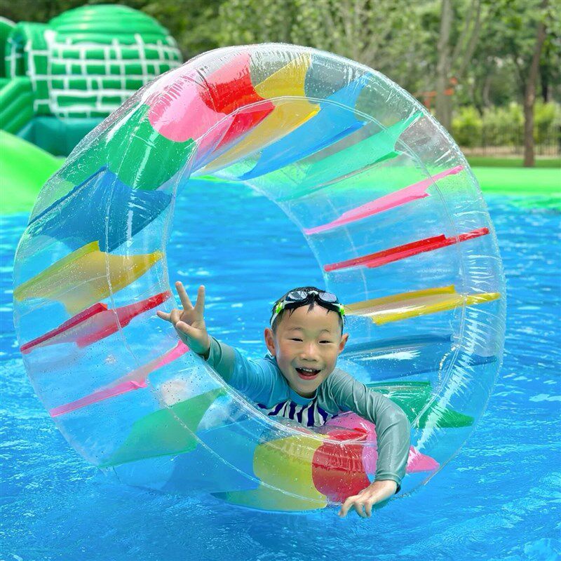 水上充气滚轮滚筒玩o具游泳圈彩色轮泳池滚轴浮排儿童成人亲子互