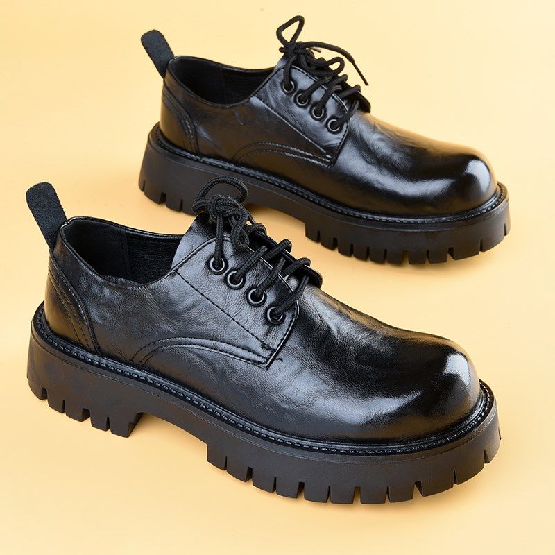 皮鞋男款b夏季休闲鞋英伦增高德比鞋高级感结婚黑色厚底马丁靴低