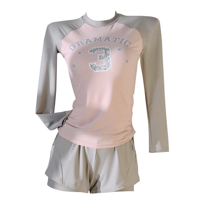 灰粉拼接撞色显白高级感运动保守显瘦平角裤分体泳衣X女泡温泉泳,运动/瑜伽/健身/球迷用品,分体泳衣,淘宝优惠券,粉丝福利购,淘宝优惠卷